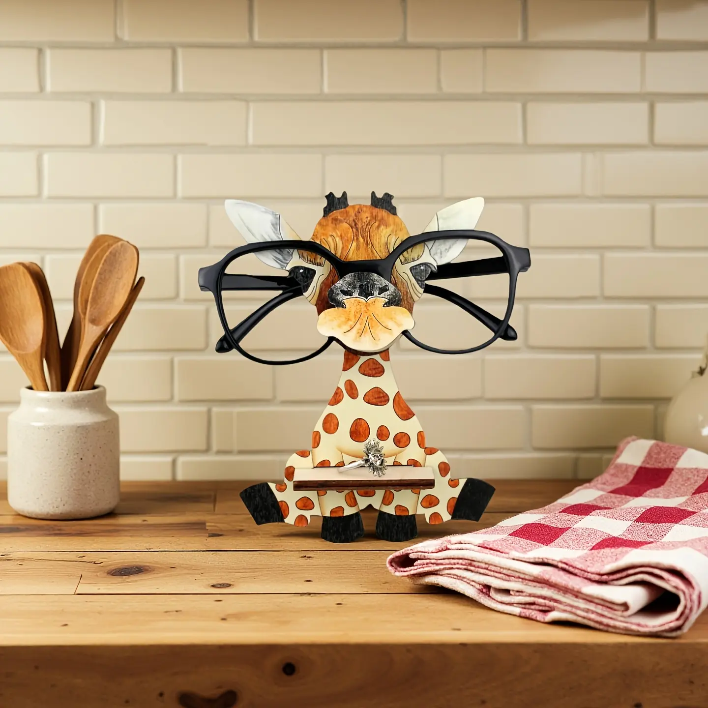 2D Flat Wooden Yellow Giraffe Eyeglasses Holder, Cute Creative Eyewear Display Rack, Desk Decor for Home Office, Birthday Gift