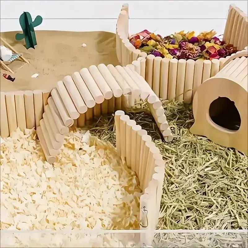 Interactive Hamster Playpen with Soft Ladder and Swing Toy, Easy Installation, Natural Wood Material, Wooden Hamster Cage, Suitable for Most Small Pets, Hamster Enclosure, Hamster Cage Habitat, Proper Hamster Cages