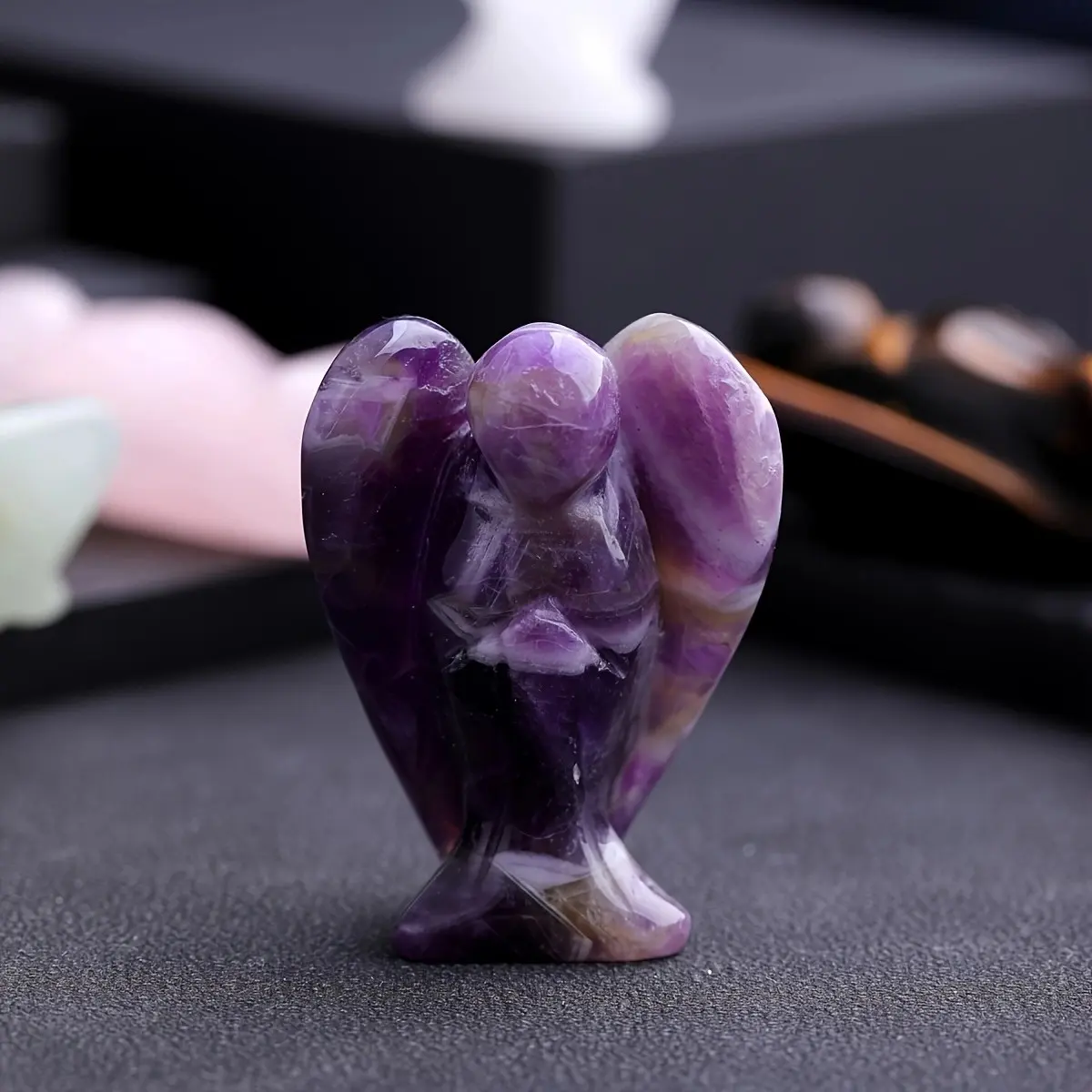 Natural Crystal Guardian Angel Statue, Crystal Figurines, Rose Quartz Amethyst Healing Stone, Gothic Halloween Decor, Indoor Outdoor Use, Home Decoration Gift