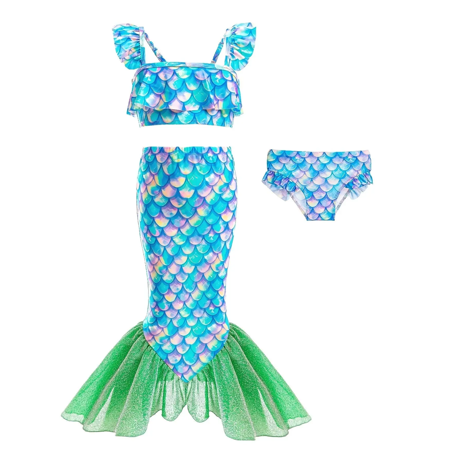 3pcs Swimming Suit for Girls, Girls Bathing Suit with Cover Up Beach Skirt, Cute Stretchy Beach Swimwear, Easy-Dry Kids Bikinis Set, Girls Hawaiian Swimming Beachwear