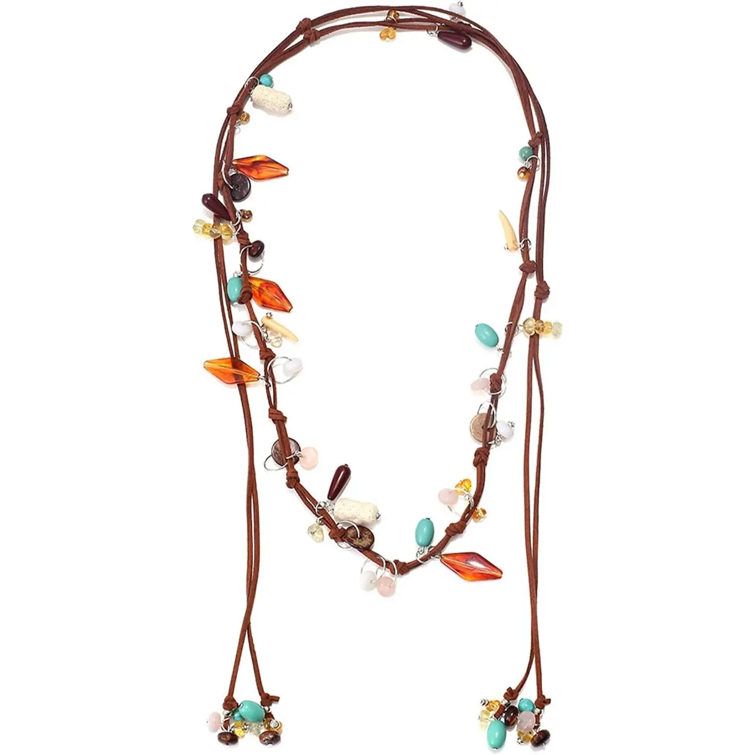 HETICA Women's Boho Beaded Lariat Chain Jewelry Necklaces, Long Tie Charm Design with Resin-Stone Beads, Coastal Vacation Accessory, Convertible Waist Chain gifts girlfriend, Resin Beads, Boho Vibe