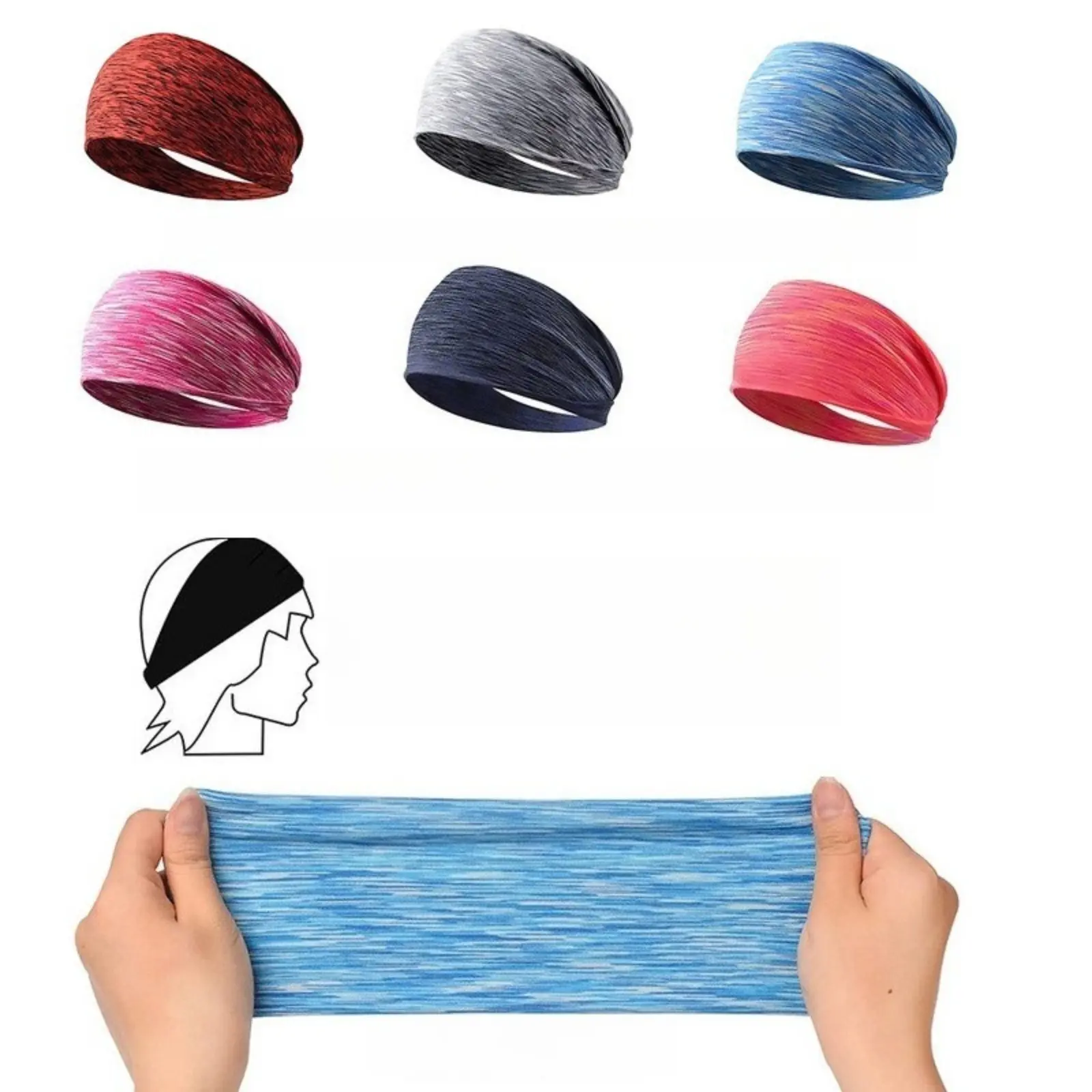 Women's Marled Athletic Headbands - Anti-Slip, Moisture-Wicking, Quick-Dry, Breathable, Flexible Stretch Wrap, Universal One Size for Running, Gym