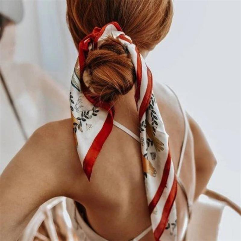 AWAYTR 4PCS/Set 27.5" Fashion Square Silk-Like Head Scarf Neck Scarves for Women Elegant Hair Kerchief Bandanas Headbands Head Wraps Turban Hijab