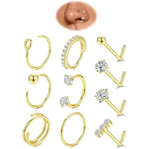 Nose Rings for Women - 14K Gold Filled Horseshoe Nose Ring Surgical Steel Nose Hoops Septum Lip Rings 20G L Shaped Nose Stud Hypoallergenic Nostril Piercing Jewelry Set for Women Men