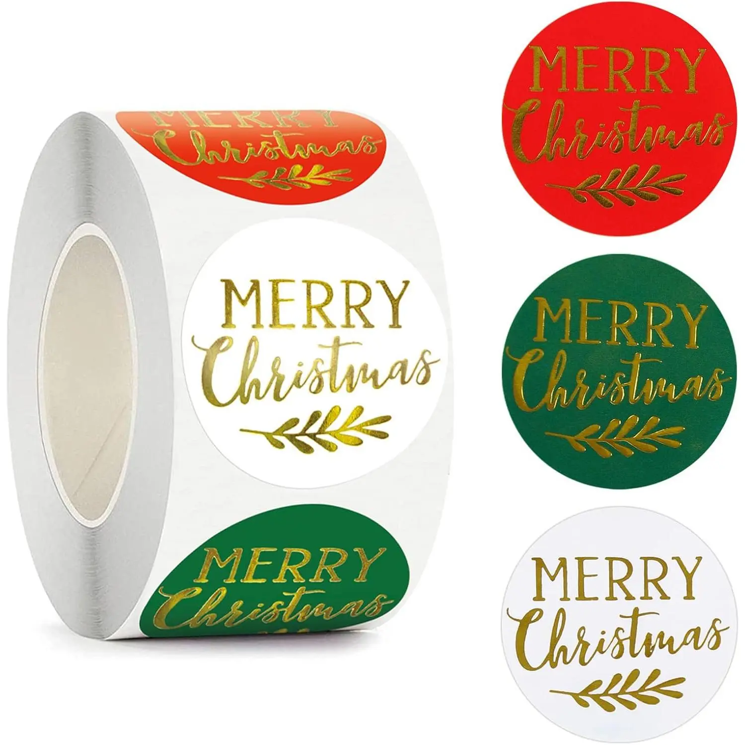 500 count Merry Christmas Stickers - 1.5 inch  Foil Roll Labels & Envelope Seals for Presents & Crafts