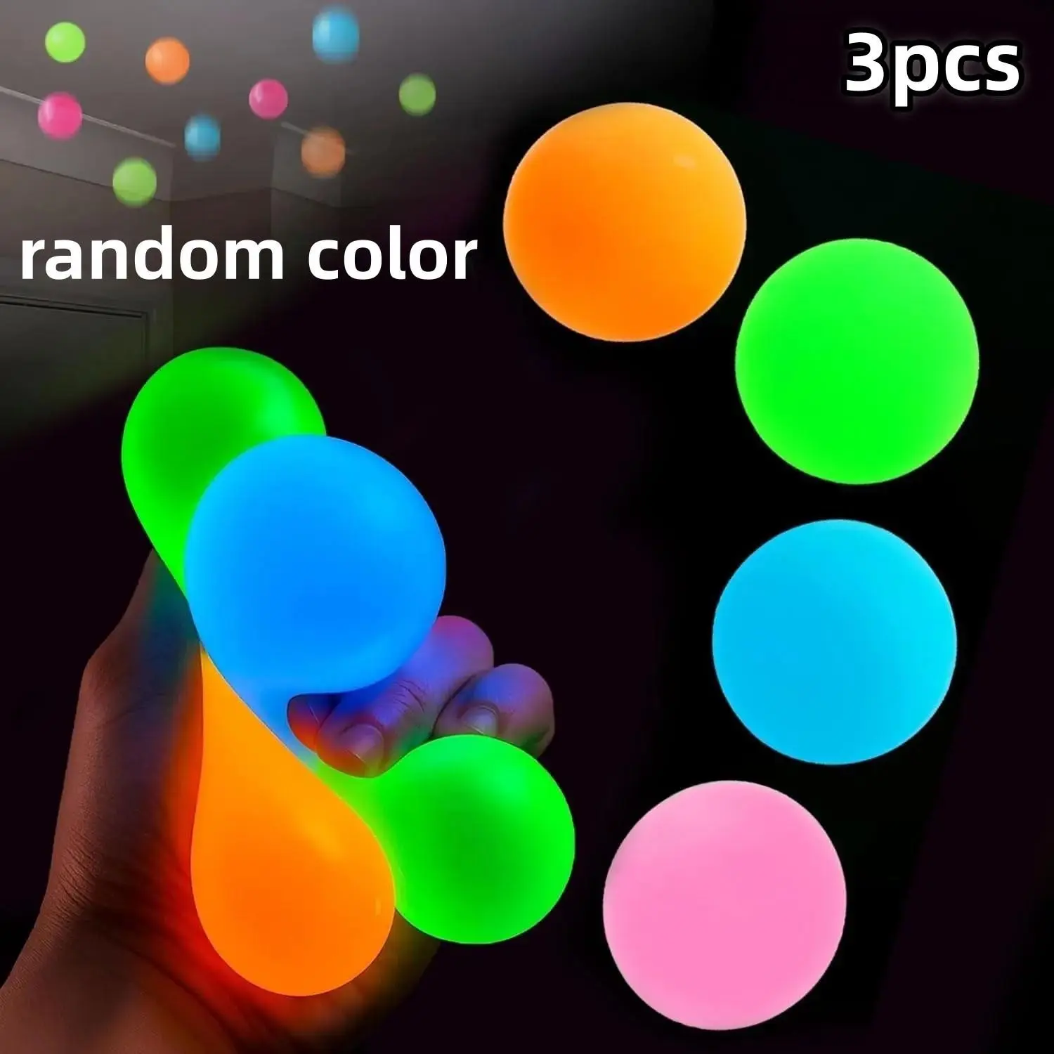 3 Glow-In-The-Dark Sticky Balls for Parties, Ceiling Stick-On Light-Up Balls, Wall Adhesive Stress Relief Balls, Perfect for Festivals, Gatherings and Birthdays