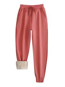 women's plain drawstring waist pocket sweatpants, casual soft comfy thermal lined jogger pants for fall & winter, women's trousers for daily wear