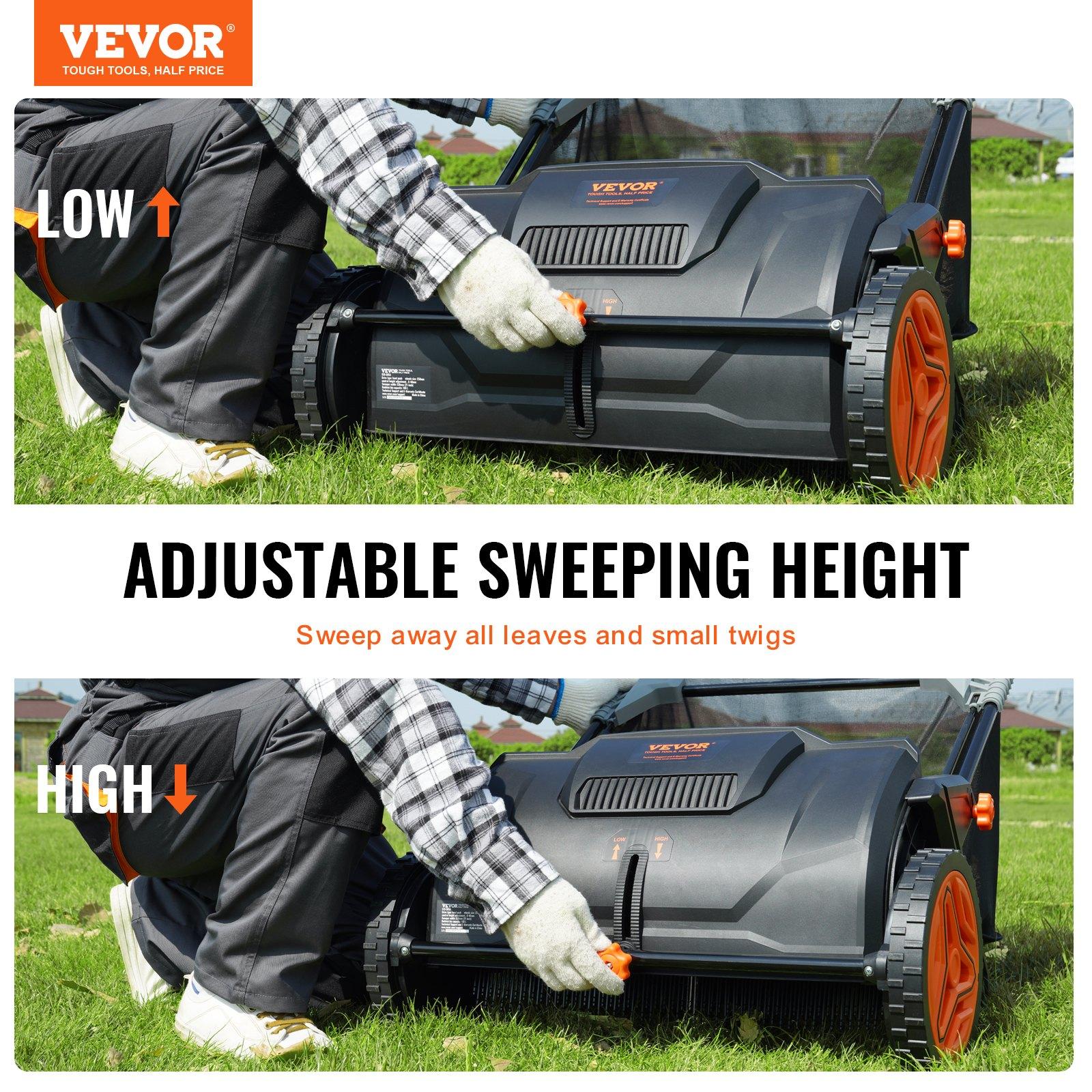 VEVOR Push Lawn Sweeper, 21inch Leaf & Grass Collector, Strong Plastic Wheels & Heavy Duty Thickened Steel Durable to Use with Large Capacity 3.5 cu. ft. Mesh Collection Hopper Bag, 2 Spinning Brushe
