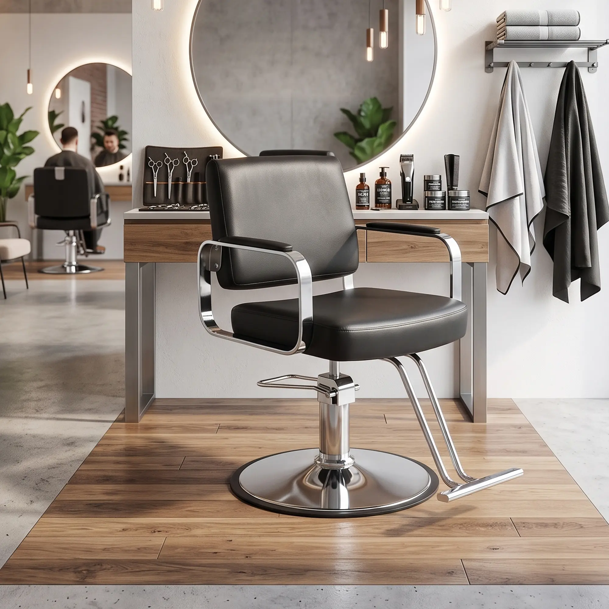 Nokaa 360° Swivel Hydraulic Salon Chair with Footrest & PU Cushion for Hair Styling, Barber Shops, Beauty Spa – Adjustable Height, Black + Silver, Multiple Options Available
