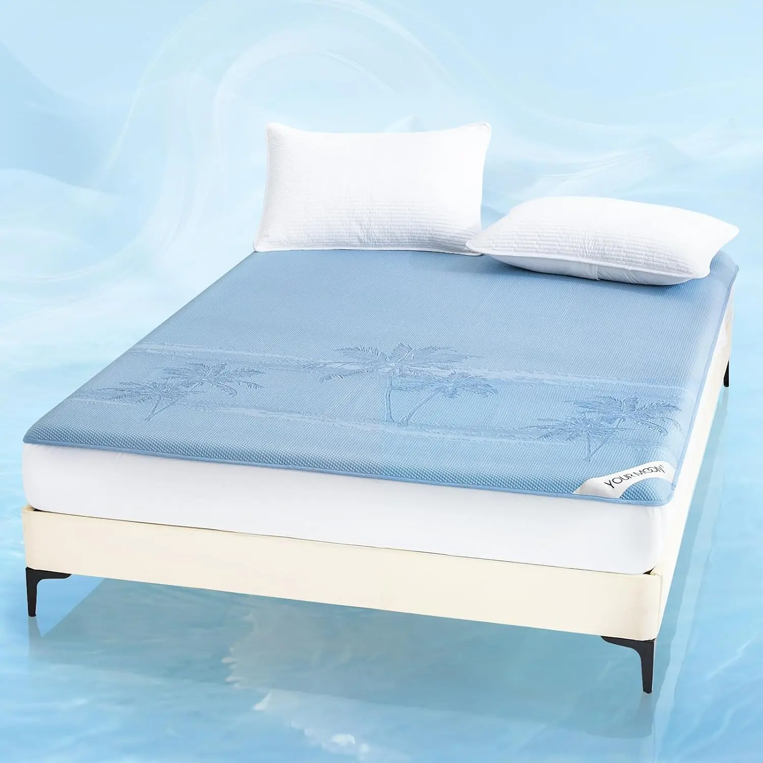 King Size Cooling Mattress Pad for Hot Sleepers - Soft Breathable Noiseless Bed Pad Cover Mattress Cover, 8"-16" Deep - Cooling Technology for Restful Sleep, Light Blue