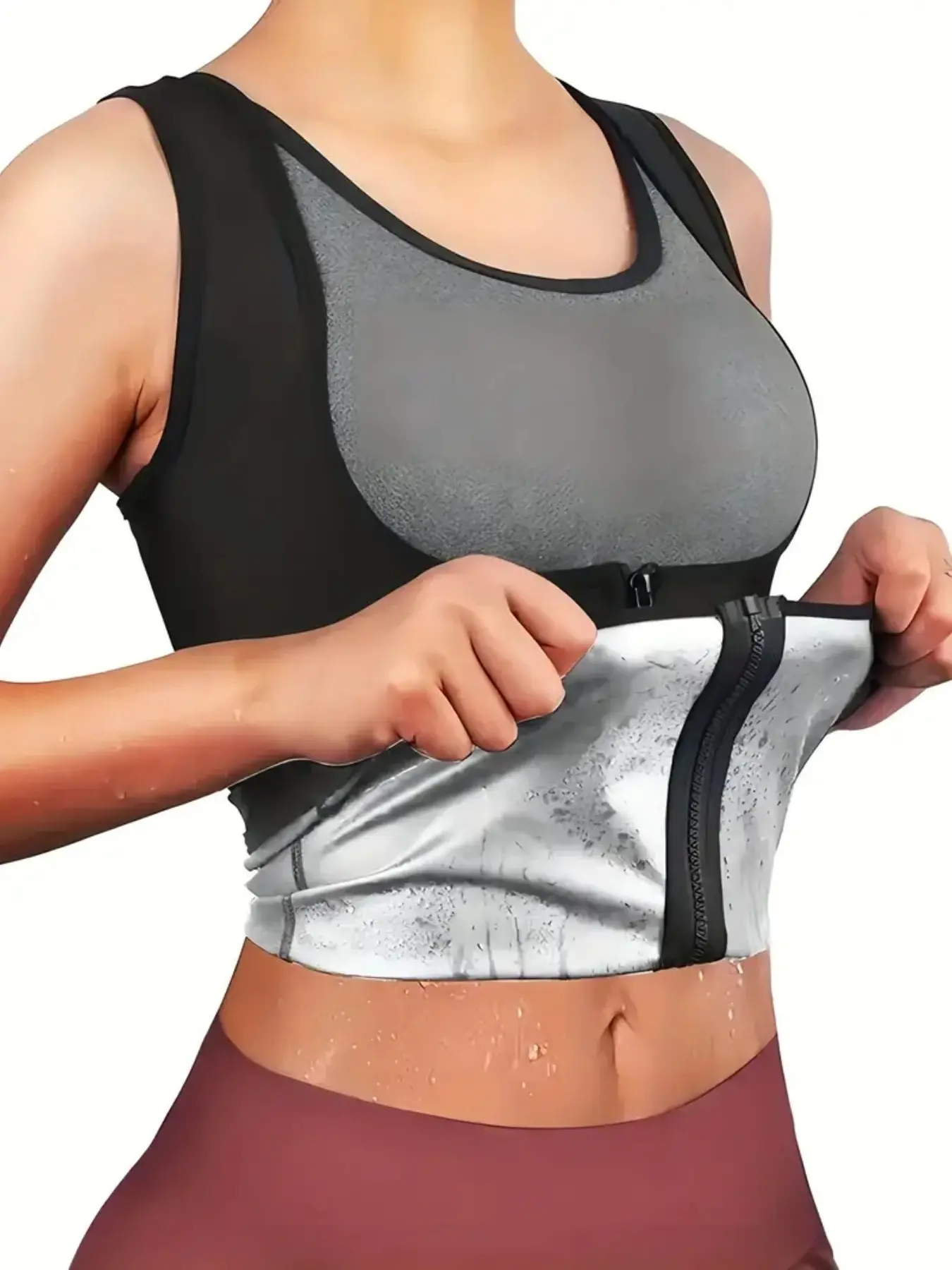 Women's Sweat Vest with Zipper, Waist and Abdomen Heat Retention Sauna Suit, Yoga Fitness Belly Tightening, Shaping Vest, Suitable for All Sports