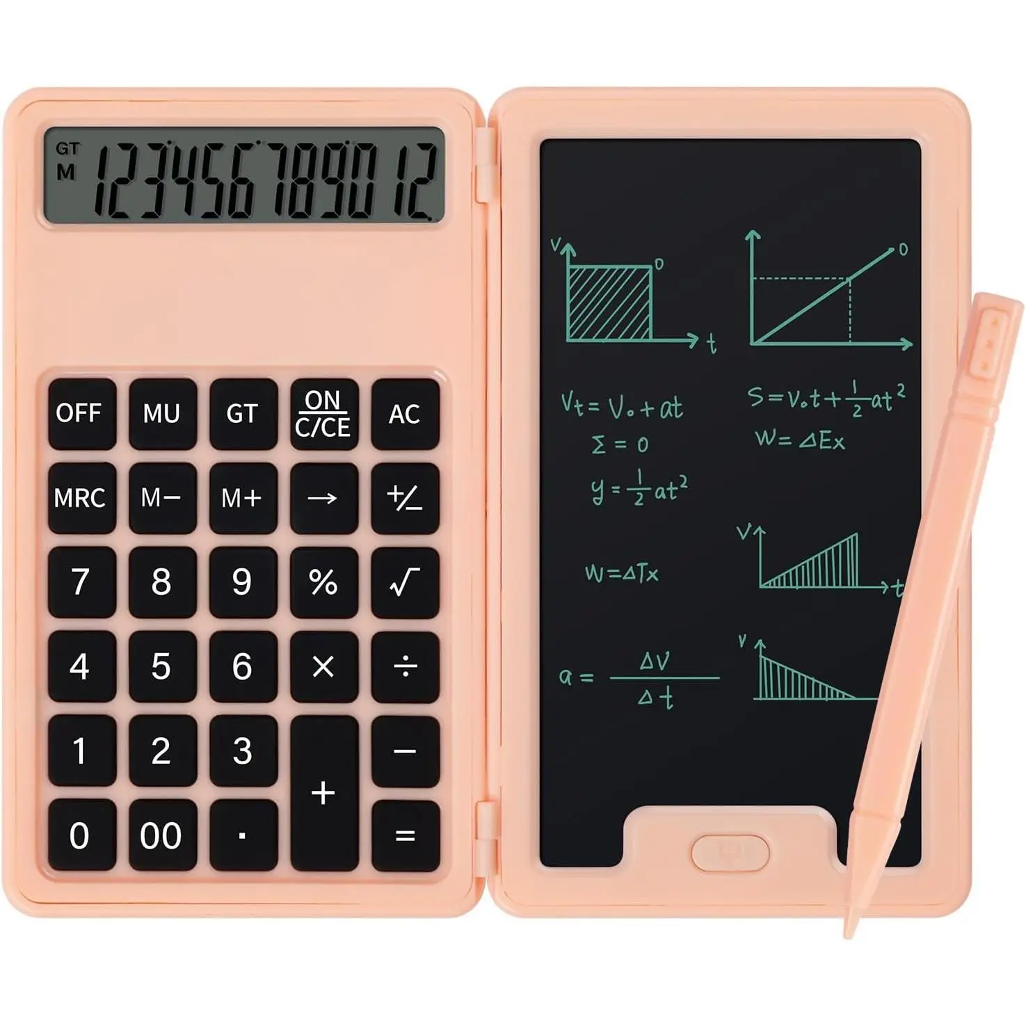 Foldable Desk Calculator - 12-Digit Screen, Synthetic Body, Lightweight, Portable, Multi-Function, with Notepad & Stylus, for Office Accounting Supplies