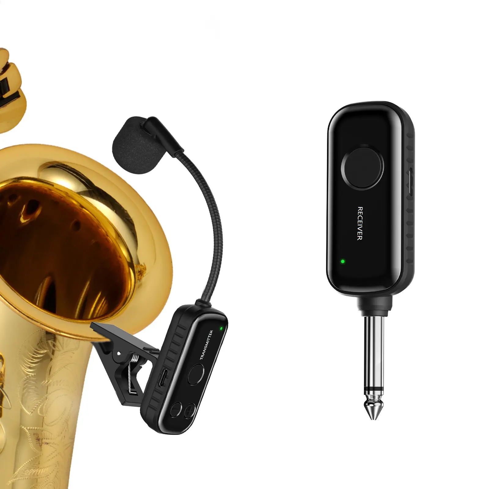 2.4g Wireless Instrument Microphone System, Clip-On Professional Mic with Transmitter and Receiver, 100ft Range for Sax, Trumpet, Trombone, Erhu