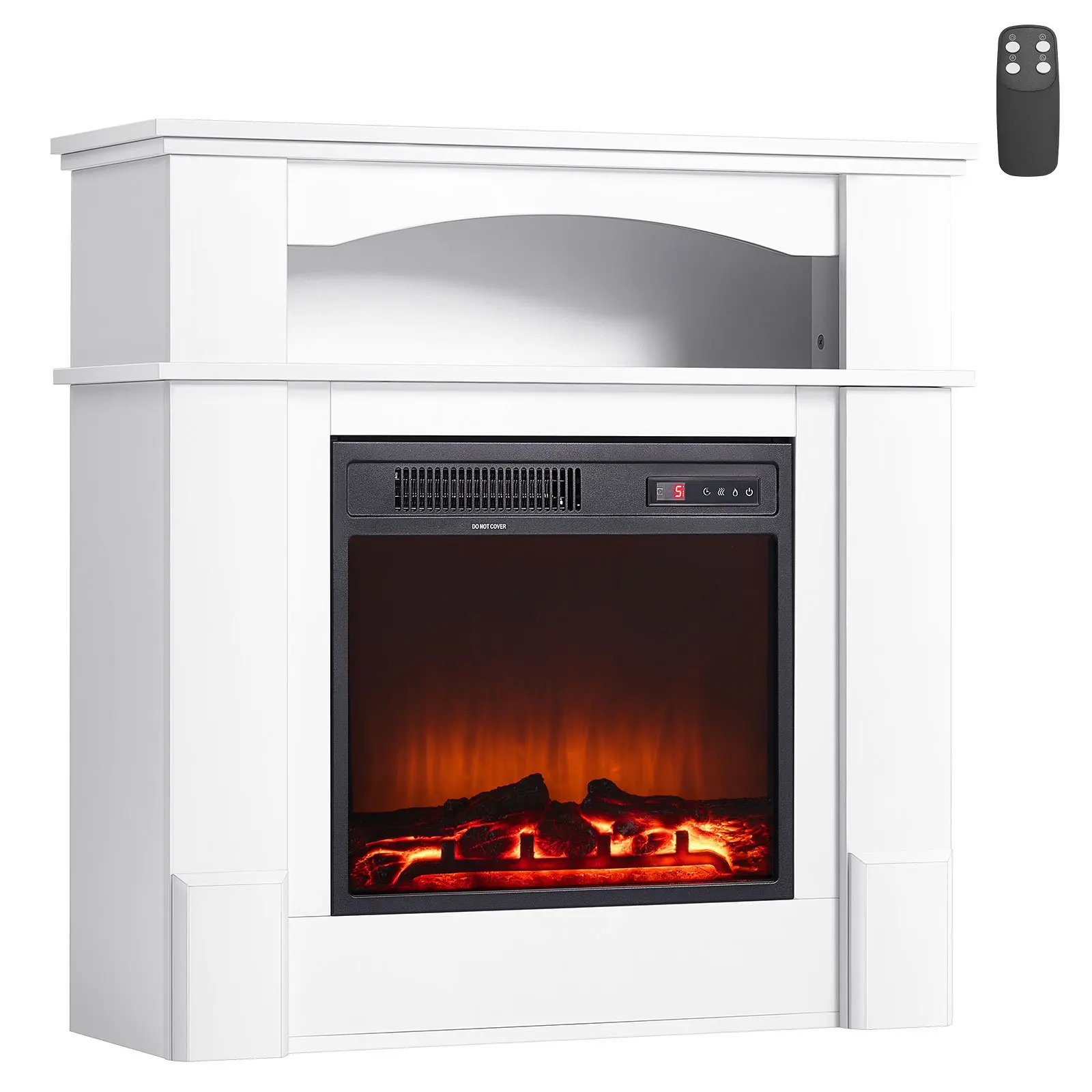 33 inch Freestanding Fireplaces, 1500W 5120BTU Fake Electric Fireplace Stove Heater with Mantel, Overheating Protection, Adjustable Flames, Timer, Remote, for Living Room, Bedroom, White