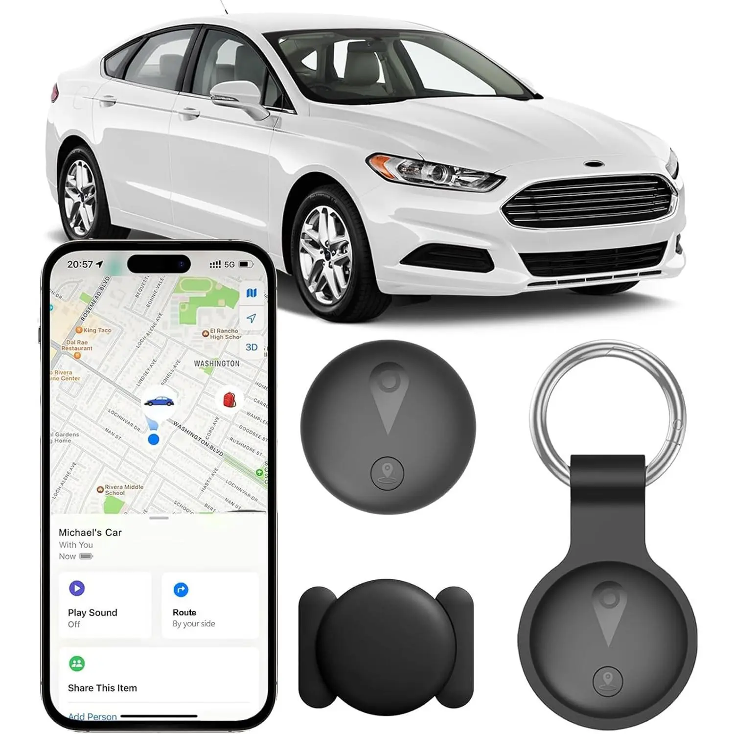 Air Tracker Tags: [Apple MFi Certified] Works with Apple Find My (iOS Only) for Worldwide Tracking, Bluetooth Locator with Replaceable Battery for Keys, Pets, Cars, Luggage, Backpacks