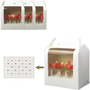 4 PCS White Cake Pop Boxes - Portable 33 Hole Cake Pop Holder Display Stand with Clear Window and Lid for Cake Pop Packaging Display