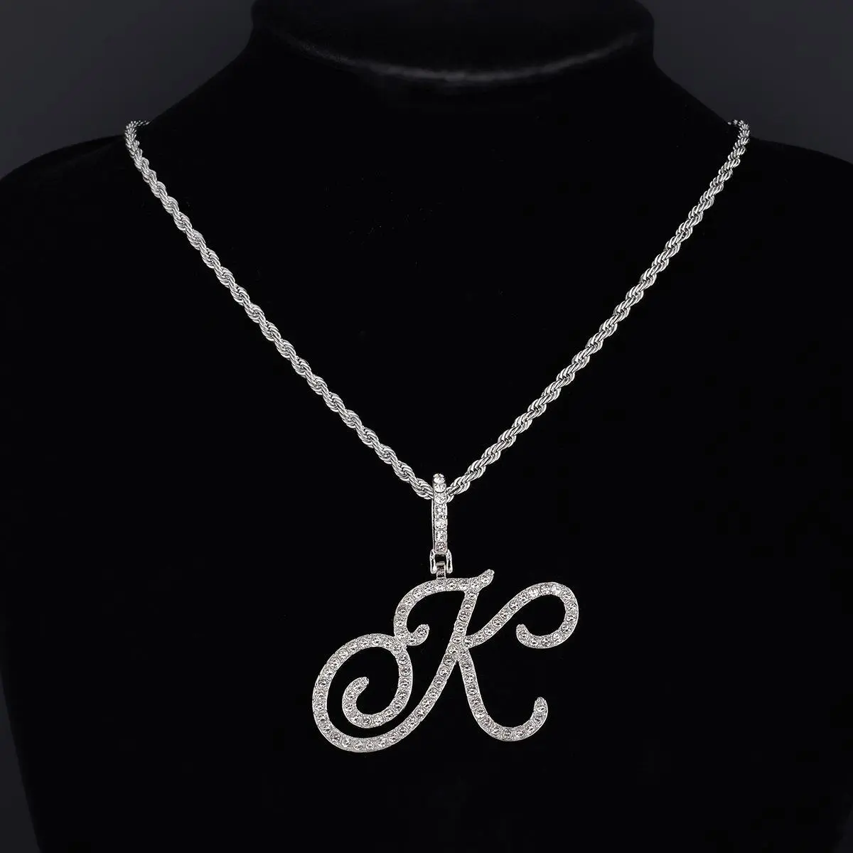Shiny 14K Gold Plated/Silver Plated Initial A-Z Pendant Necklaces, AAAAA+ Cubic Zirconia Hollow Personalized Letter Pendant Necklaces Name Monogram Trendy Twist Chain Daily Vacations, Party Wear, Jewelry, Holiday Gift