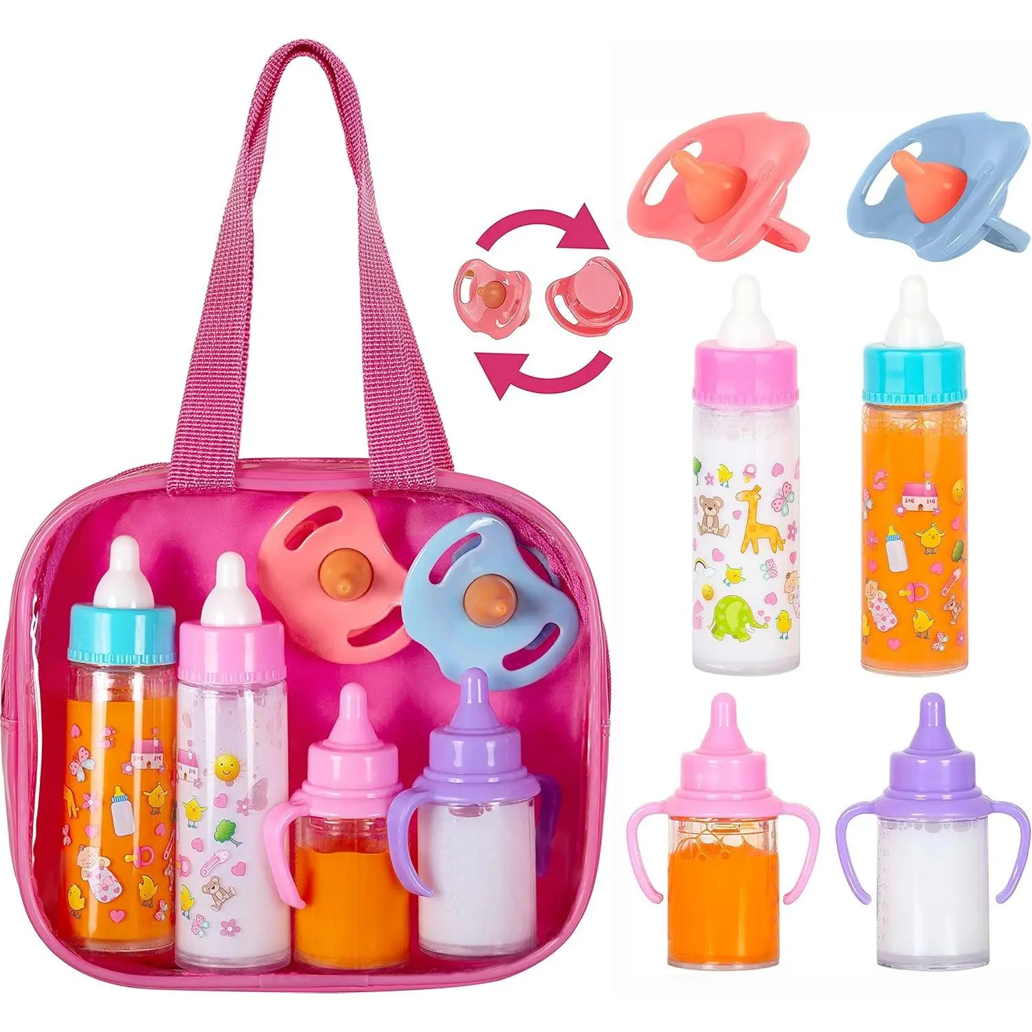 My Sweet Baby Disappearing Doll Feeding Set, Baby Care 6 Piece Doll Feeding Set -  Toy Stroller |   2 Milk & Juice Bottles with 2 Toy Pacifier  Baby Dolls Set - Kids Gift Set