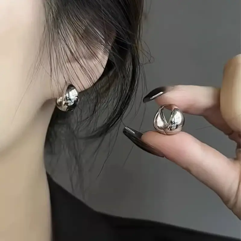 Mini Clip Earrings for Women, Minimalist Silver-Tone Twisted Non-Piercing Lightweight Jewelry with Push Clip Mechanism for Sensitive Ears