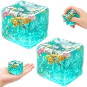 2 Pack Ocean Squishy Balls with Real Sea Shells, 1.77" TPR Sensory Fidget Toys for Focus & Relaxation (Ages 14+)
