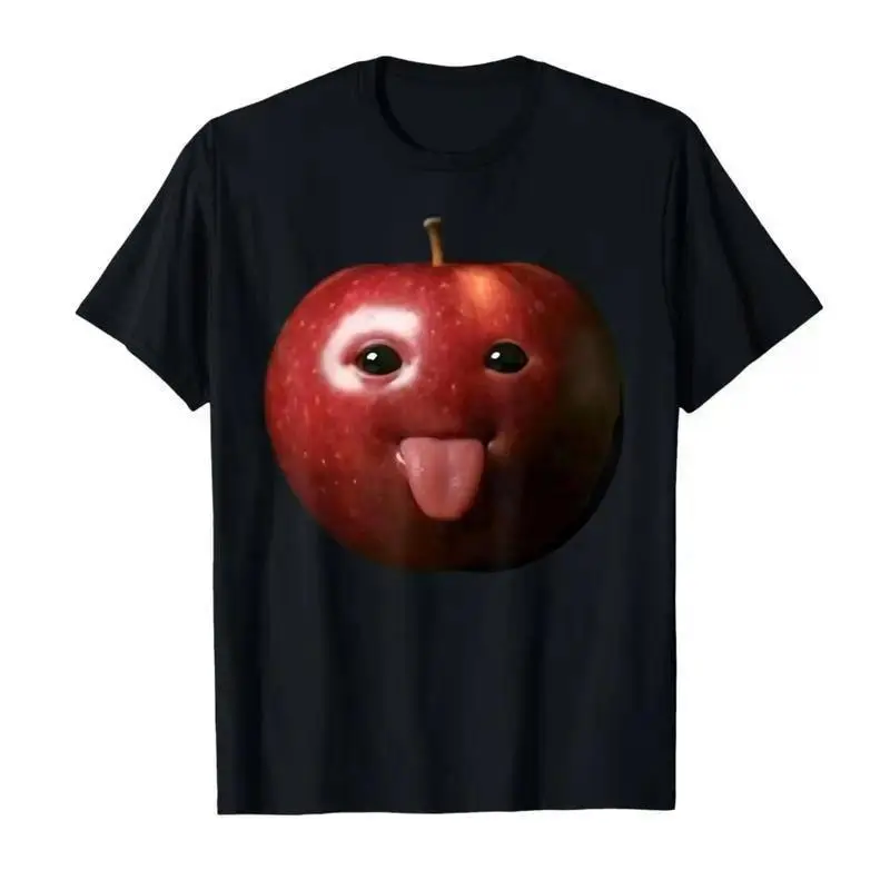 Silly Face Red Apple Sticking Tongue Out Funny Meme Graphic Tee, Good Graphic Tee Oversized Men'S Relaxed Short-Sleeve Tee 100% Cotton Weird Aesthetic Streetwear T-Shirt