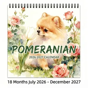 2026-2027 Fun Monthly Wall Sticker Calendar (18 months), Bomei themed design, from July 2026 - December 2027, delicate patterns, perfect for home and office decoration, square dog-themed calendar, home and office accessory, cute Persian dog, a great gift
