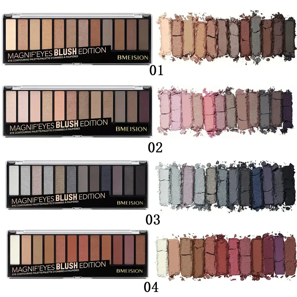 4 Sets of 12-Color Eyeshadow Palettes, Matte Glitter Long-Lasting, Earthy//smoky Shades, Complete Eye Makeup, Daily/party Use