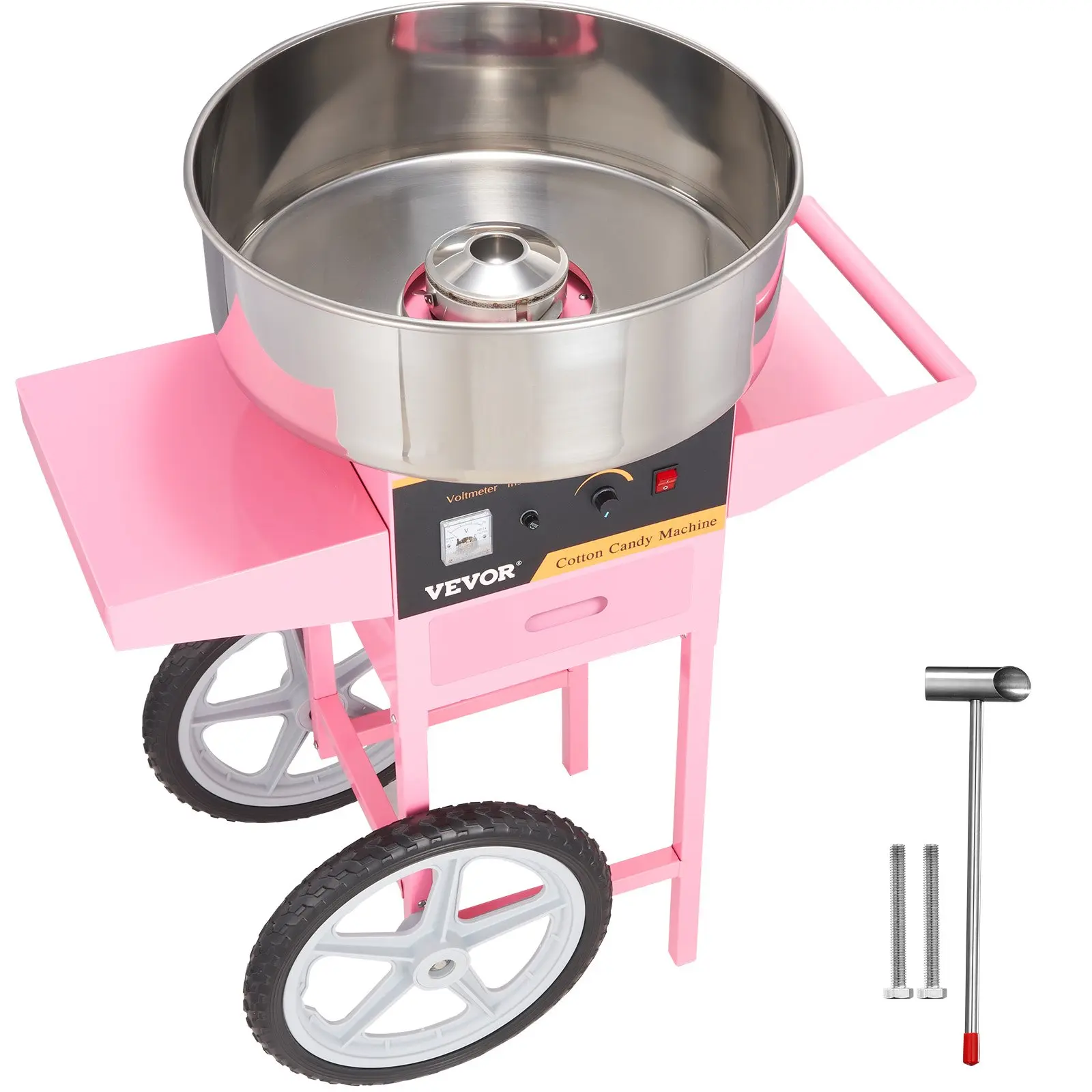 【DealsForYouDays】VEVOR 1000W Motor Commercial Electric Cotton Candy Machine with Large Wheel Cart, Stainless Steel Bowl, 2 oz Sugar Scoop, Drawer, 149-473 °F Temperature Control, 33.1 lbs, Easy Operation, Ideal for Kids' Birthdays, Festivals