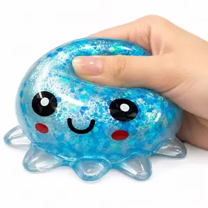 Creative Glitter Octopus Stress Squeeze Toy, Maltose Filled TPR Fidget Toy, Great Birthday Gift for Kids Adults, Stress Relief Squishy