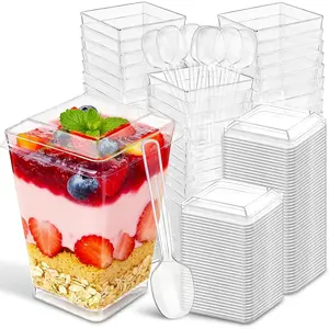 50 Sets 5 Oz Dessert Cups with Lids and Spoons,clear Plastic Parfait Cups,disposable Appetizer Cups for Pudding,jello,mousse,ice Cream,party & Catering Supplies,birthday Holiday Picnic Treat Containers