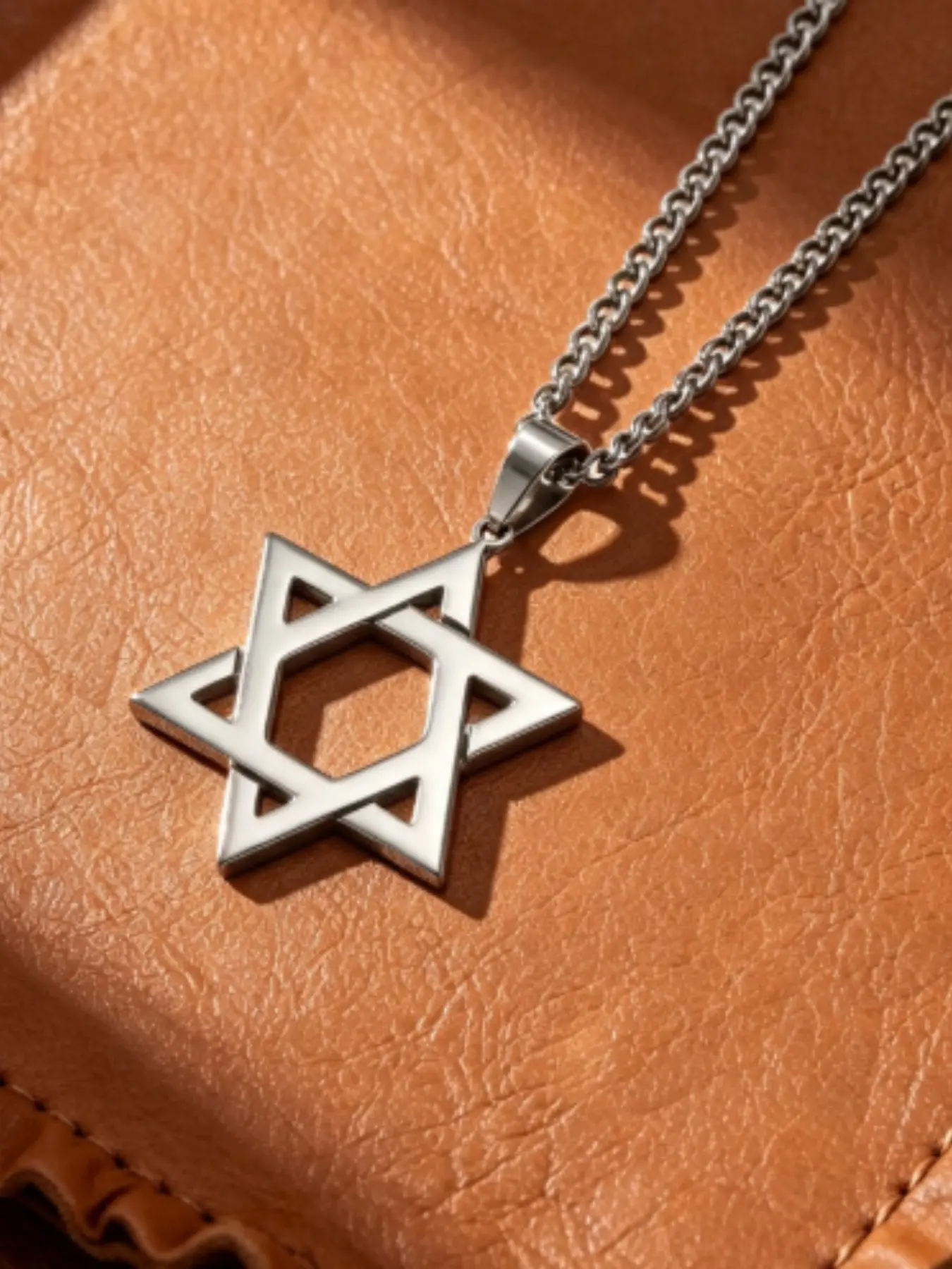 Stainless Steel Hexagram Necklace, Fashion Minimalist Boho Pendant, Vintage Unisex Couple Hollow Out Charm Necklace