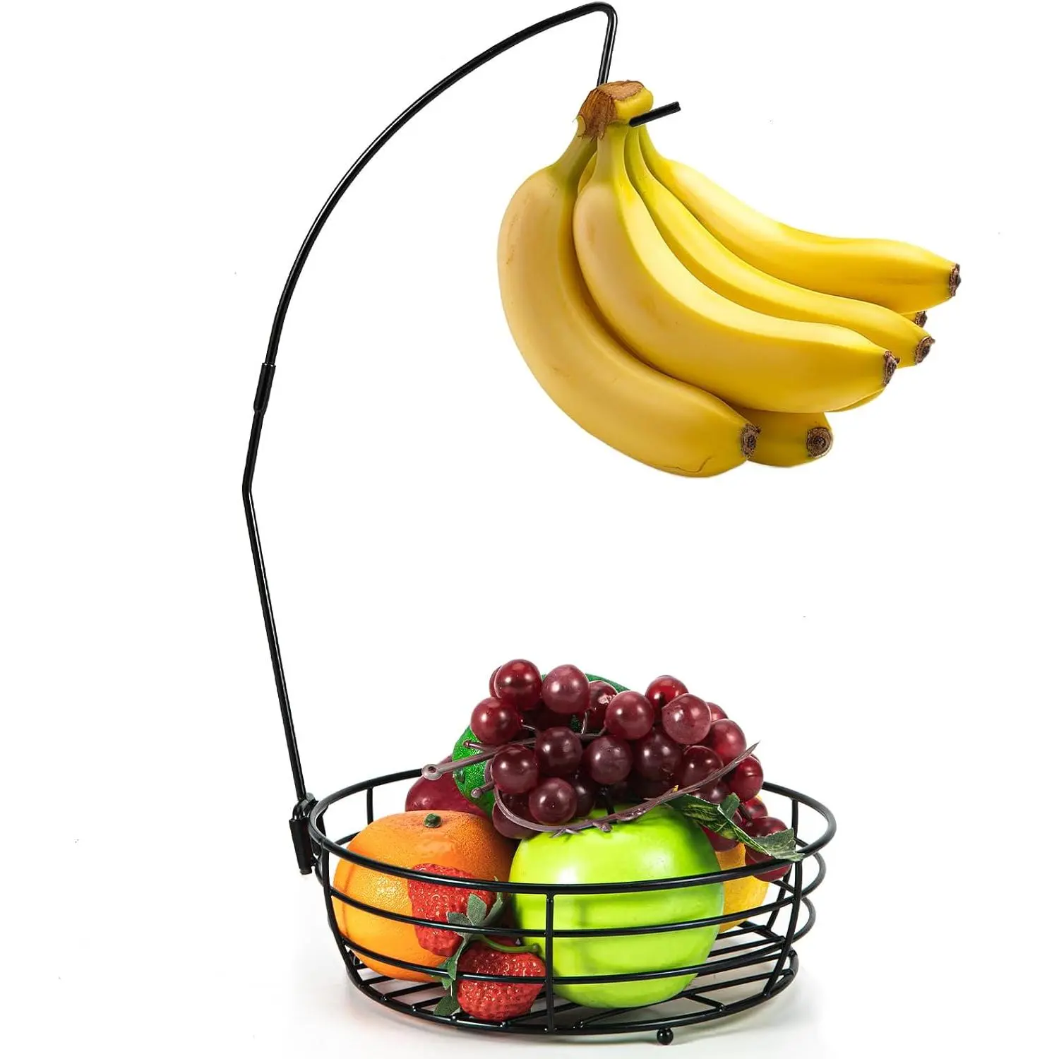Fruit Basket for Kitchen Counter - Fruit Bowl with Banana Hanger, Rust-Proof Metal Frutero Produce Fruit Holder for Kitchen