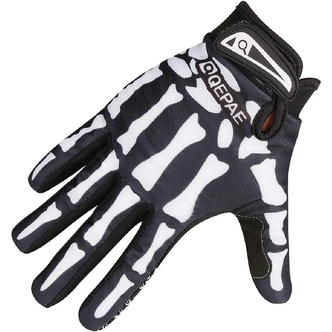Unisex Skull Full-Fingered Lightweight Fabric Sports Gloves - Wrist Adjustable with Grip Textures for Motorcycle, Cycling & Fitness