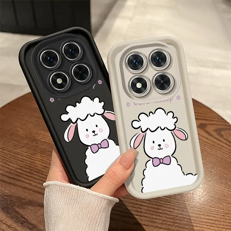 Couple Phone Cases with Cartoon Blush Sheep in Pairs, Cute Sheep Print, Two Color Options (Black & White Base), Full Lens Coverage, Anti-Slip & Stain-Resistant, Soft Shells for Students and Girls, Unique Minimalist Design, Compatible with All Redmi Note 1