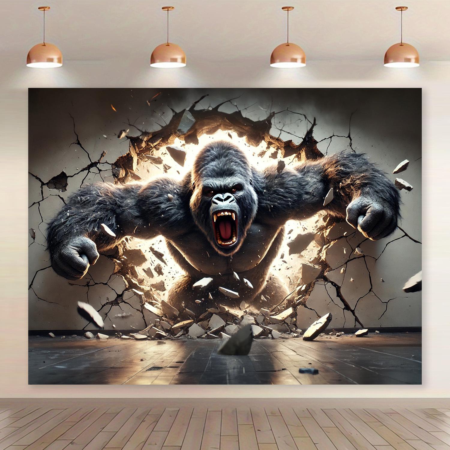 3D Dynamic Gorilla Wall Tapestry, Large Polyester Hanging Fabric, Animal Theme Peach Skin Velvet, Indoor Wall Art for Living Room Bedroom Office Home Party Decor,
