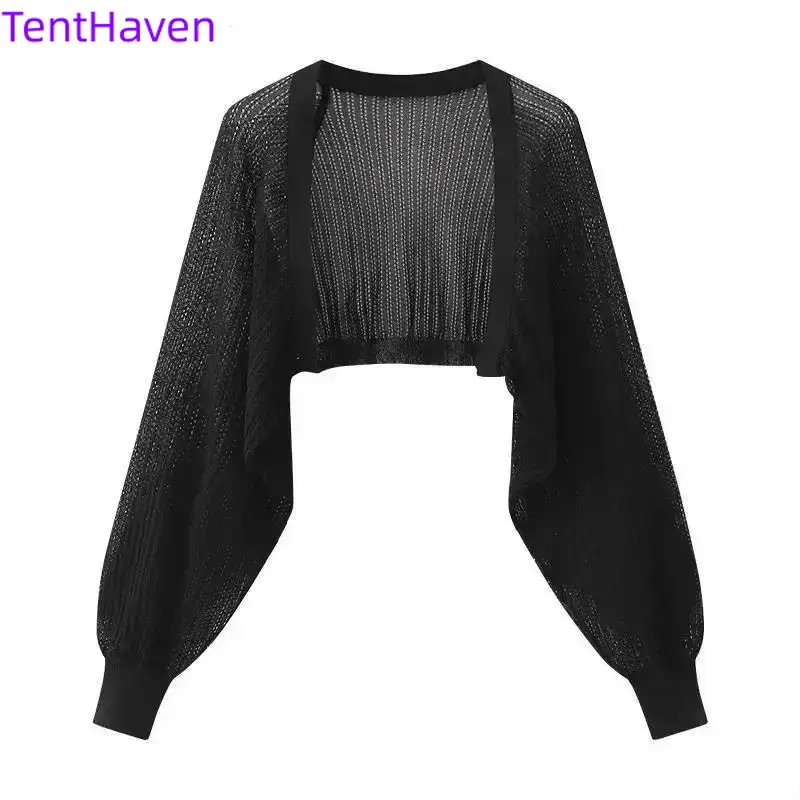 Women's Slim Long-Sleeve Short-Length Soft Knit Cardigan - Chic Tweed-Style Lightweight Breathable Casual Leopard Print Spring Sun Protection Outerwear (Sports & Outdoor Accessories)
