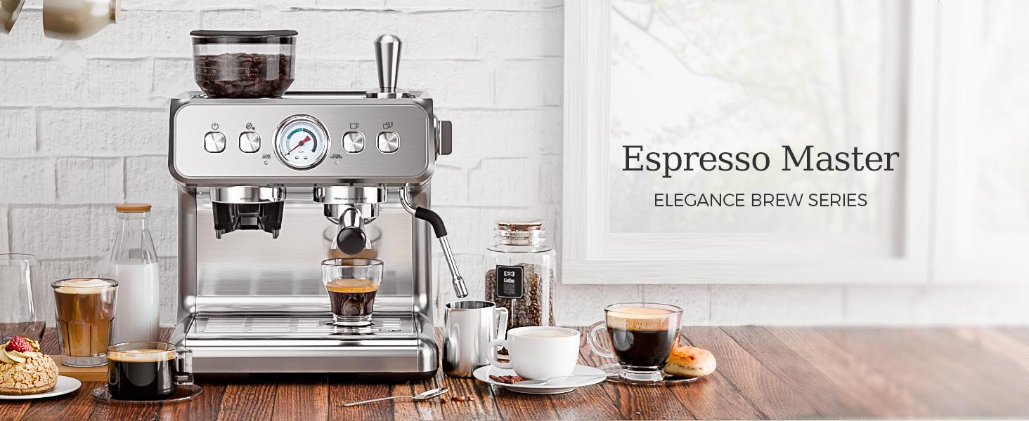 Kismile 20 Bar Automatic Espresso Maker with Milk Frother Steam Wand, Removable Water Tank for Latte & Cappuccino, Professional Coffee Machine for Home (Stainless Steel)