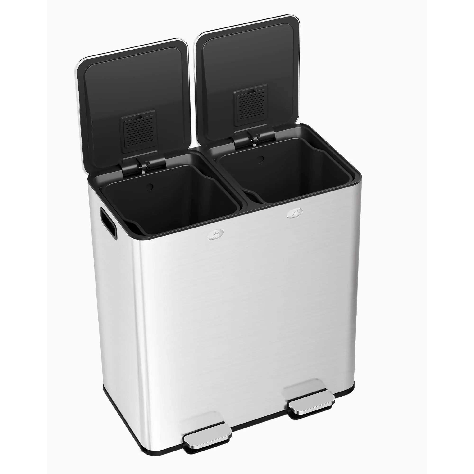 GARVEE16-Gallon Kitchen Trash Can, Dual Removable Liners for Recycling and Trash, Cleanaura Odor Control, Wide Stainless Steel Shape (8 + 8 for a total of 16 gallons)