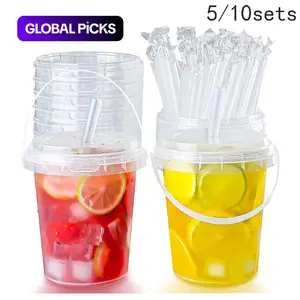 5/10pcs Set 33.81 Oz Large Plastic Cup with Lid and Straw - Reusable Bpa-Free Clear Tumbler for Iced Drinks, Fruit, Ice Bucket, Ideal for Parties, Festivals and Daily Use, Party Cups #GLOBAL PICKS