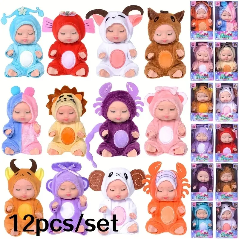 12-Pack Zodiac Doll Gift Set, Trendy Mini Dolls, Random Colors, Ideal for Birthdays & Holidays, Collectible & Displayable, Plastic Dolls