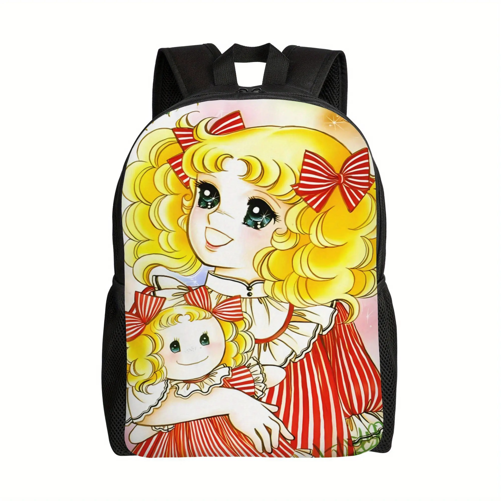 Bucked Up Backpack Candy Candy Retro 70s Shoujo Anime Girl With Doll Print 600D Oxford Laptop Backpack Lightweight Padded Strap Multi Pocket Vintage Manga Fan School Travel Daypack For Kawaii Girls