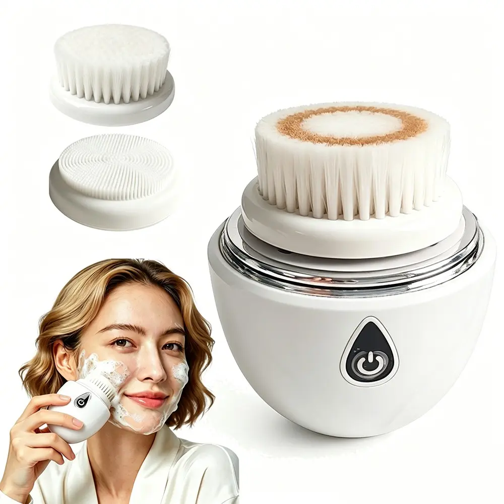 Facial Cleansing Brush, Rechargeable Face Brush, Rechargeable Skin Massager, Facial Beauty Instrument, Face Care Instrument, 3 Speed Settings, 3 Interchangeable Brush Heads, Portable Deep Facial Cleansing Tool, Ideal Gift for Men and Women
