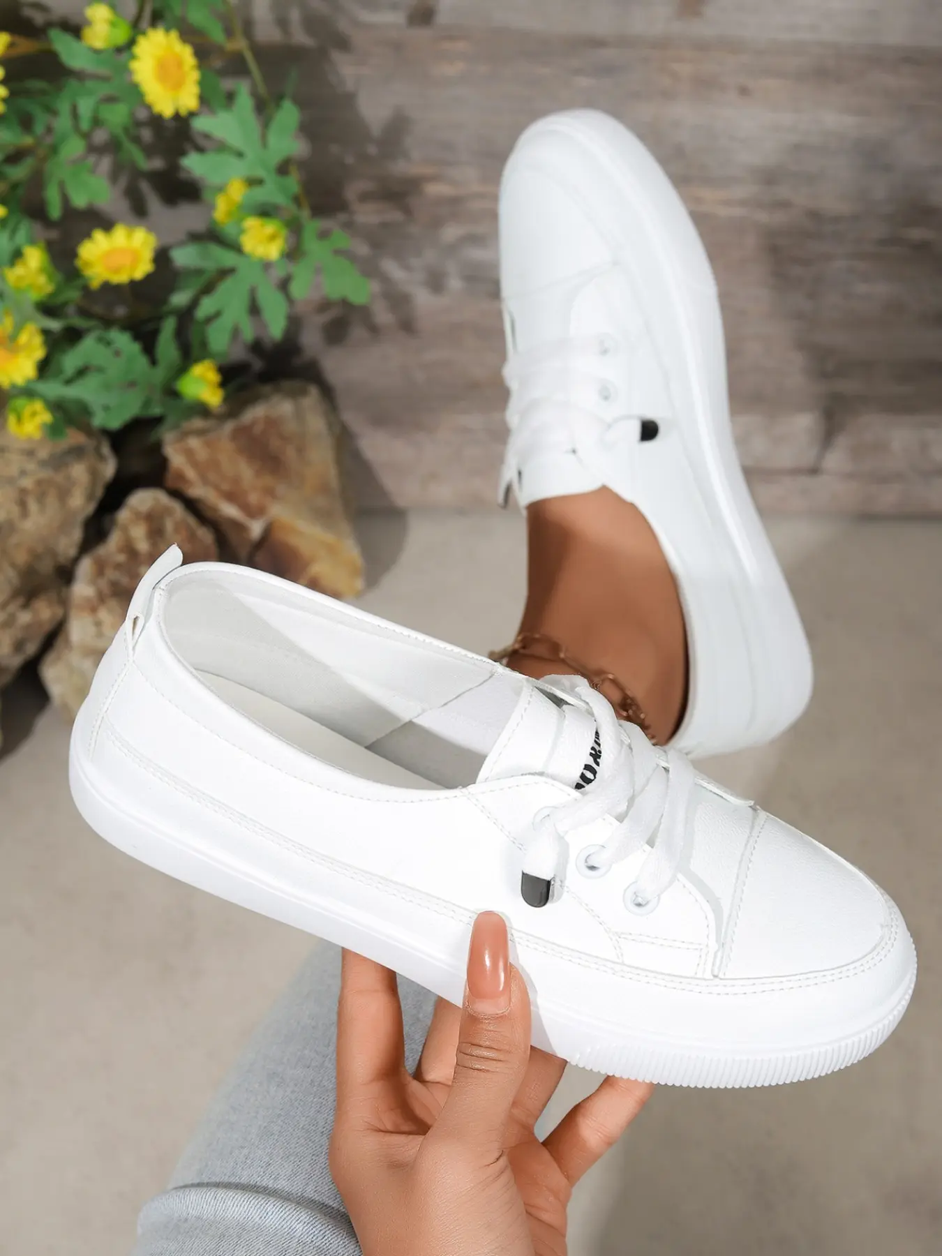 Women's Slip-On Low Top Sneakers, No Laces Plain Design, PU Leather Upper, Rubber Sole, Casual All-Season Dress Shoes