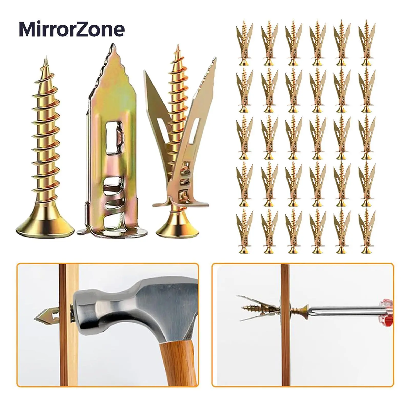 60PCS Zinc-Plated Carbon Steel Self-Drilling Drywall Anchors with Anchor Screws Kit, High Load Capacity Drywall Fixings for Sheetrock Picture Frame Hanging