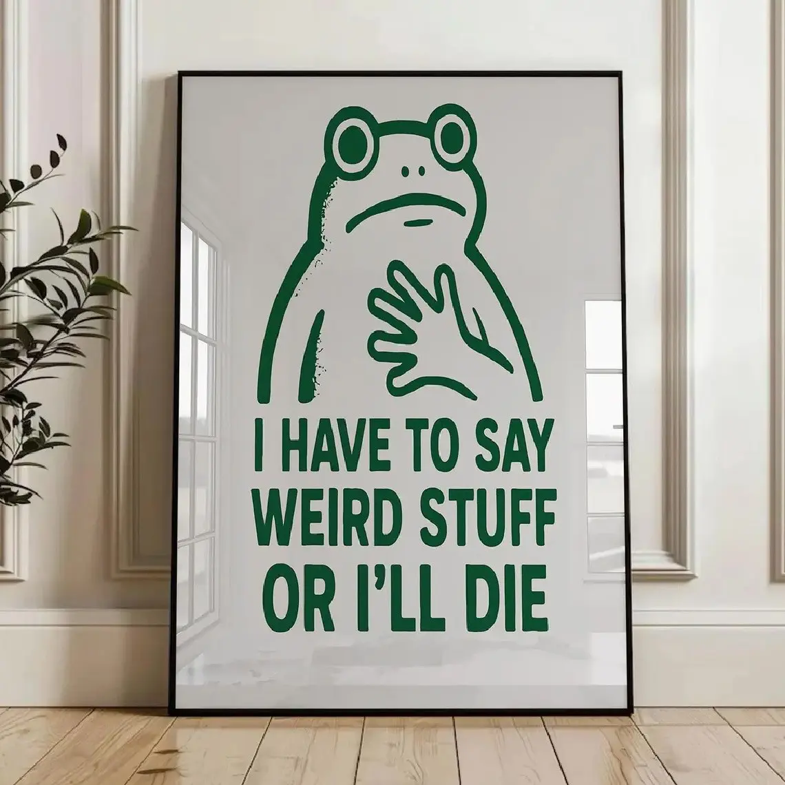 Funny Frog Canvas Art Print, Frameless Vintage Humorous Poster, Bedroom & Living Room Decor, Minimalist Wall Aesthetics