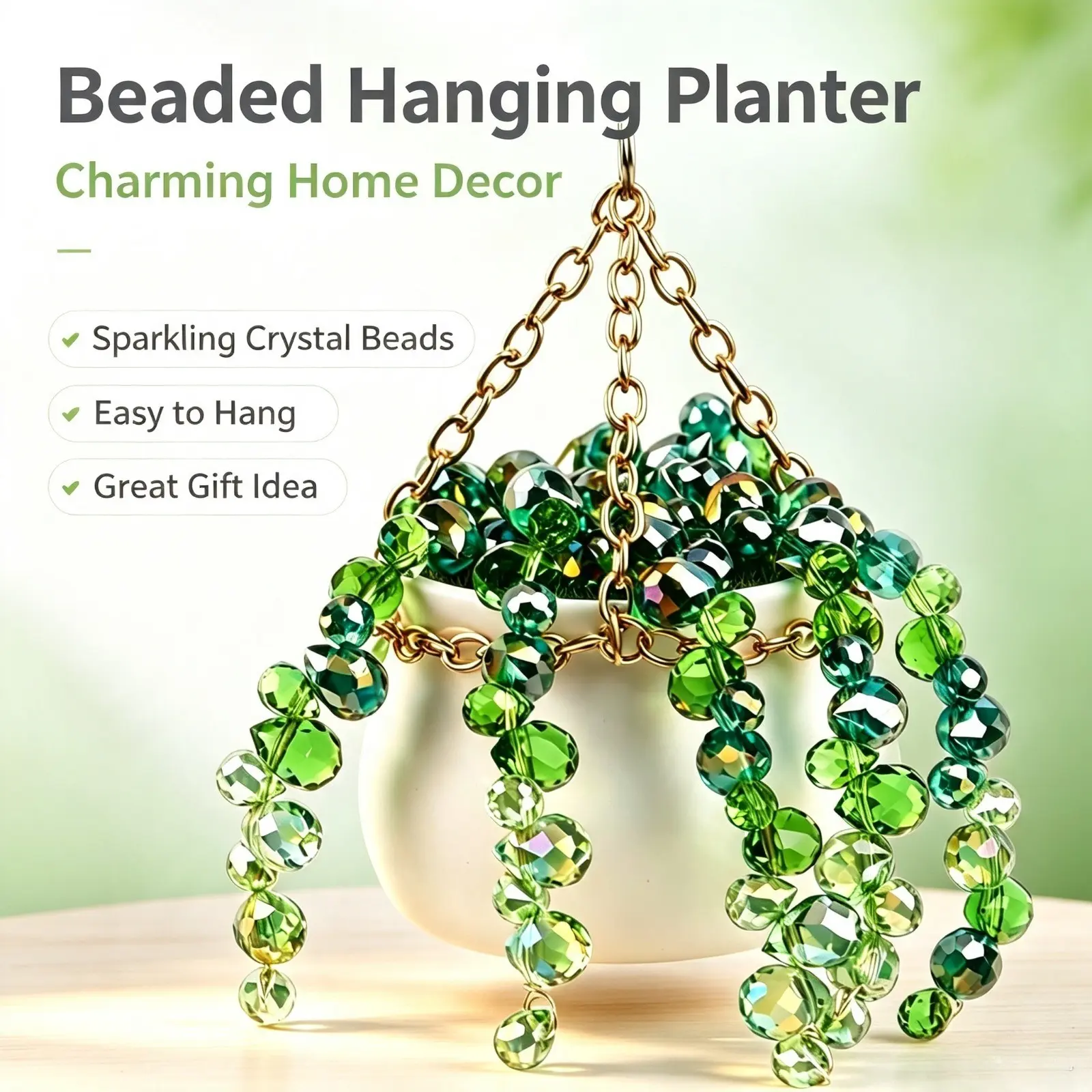 Handmade Crystal Succulent Beaded Suncatcher Hanging Ornament, Shiny Plant Sun Catcher Decor for Window, Car and Garden, Cute Sparkling Charm Gift for Plant Lovers