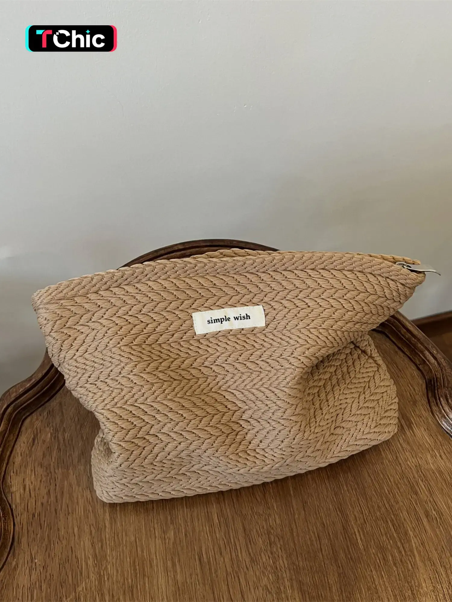 1pc Makeup Bag, Zipper Bag, Textured Cosmetic Pouch for Women, Vintage Cosmetic Bag, Travel Cosmetic Bag, Travel Essentials, Makeup Storage Bag, Portable Cosmetic Bag, Travel Beauty Bag, Cosmetics Bag