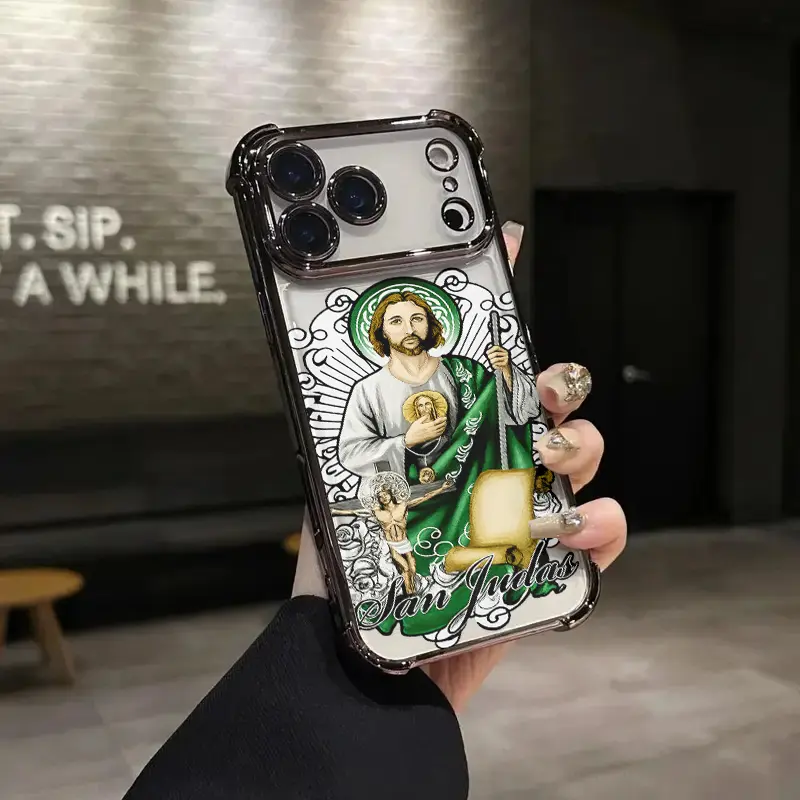 Vintage Religious Saint Portrait Print Ar Pattern Phone Case Luxury Acrylic Transparent Skin friendly protection anti slip shockproof wear resistant For iPhone 17 Air 16 Pro 15 14 Plus 13  Pro Max 12 11  Phone Case Aesthetic Durable