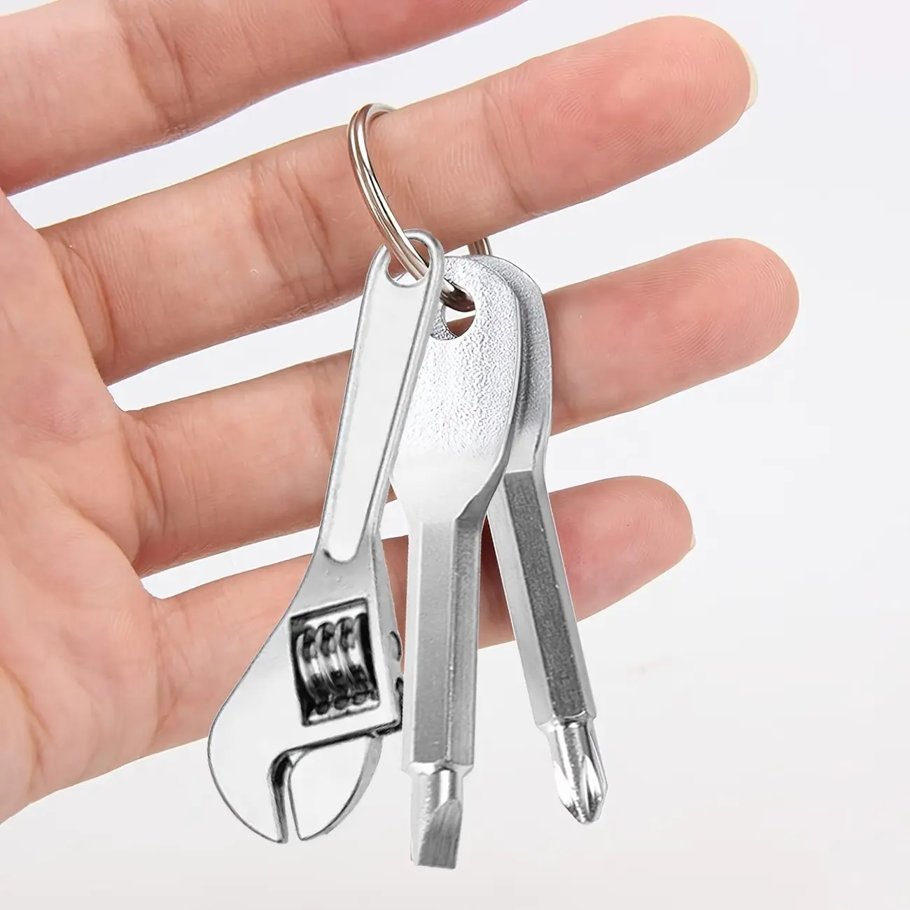 Father's Day Gift Adjustable Wrench Tool Keychain, 3-Piece Set with Hex Wrench, Camping Gear, Car Bike Motorcycle Maintenance