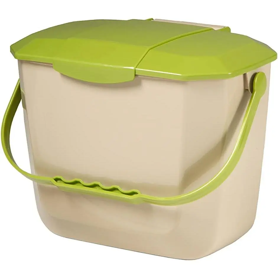 2 Gallon (8L) Kitchen Countertop Compost Bin - Food Waste Container with Ergonomic Handle, Beige Base with Avocado Lid, Easy to Clean Durable HDPE